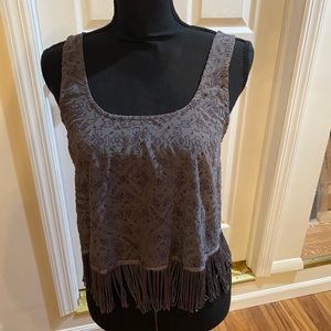Hollister Size Medium Gray Scoop Neck Fringe Bottom Lace Like Tank Top